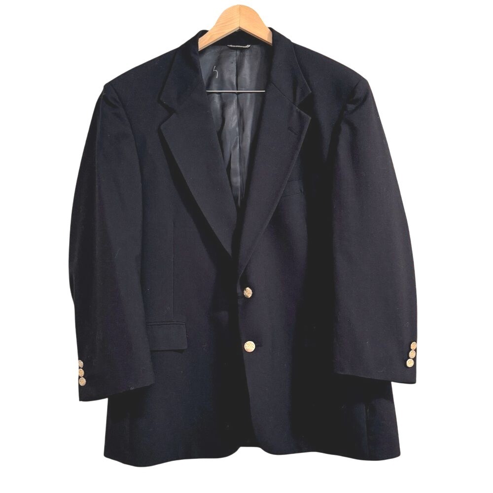 Stafford Executive Navy Blazer‎ Jacket Gold Buttons 100% Wool M-L Preppy Classic